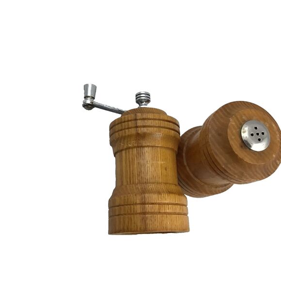 Vintage Olde Thompson Salt Pepper Shaker Mill Grinder Set Wood MCM Made in USA - Picture 6 of 9